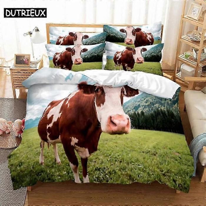 Ensemble de literie motif vache - 3 pièces housse de couette et taies d’oreiller - impression numérique draps confortable 200*200cm