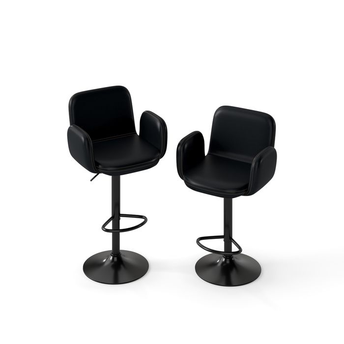 GIANTEX Tabourets de Bar- Lot de 2 Chaises de Bar- Hauteur Réglables- Siège Pivotant à 360°- Dossier Rembourré- Repose-Pieds- Noir
