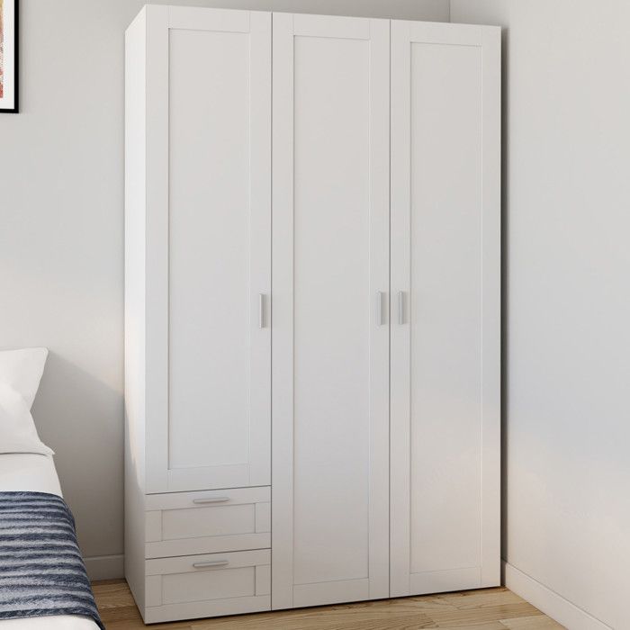 IDMARKET Armoire 3 portes VITO blanc penderie 120 cm avec 2 tiroirs et étagères IDMARKET Armoire 3 portes VITO blanc penderie 120 cm avec 2 tiroirs et étagères