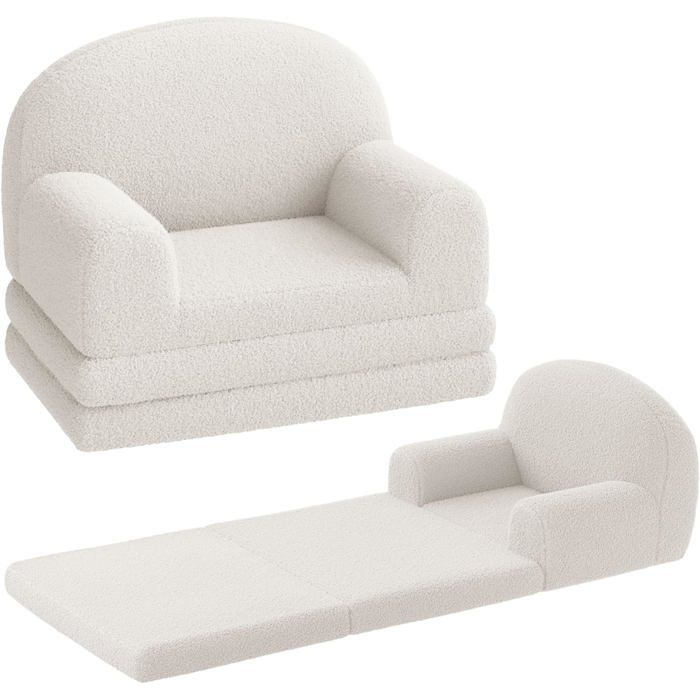 Canapé Enfant - LUNSY - fauteuil dépliable - canapé-lit 2 en 1 - avec housse amovible - Dossier semi-circulaire - blanc