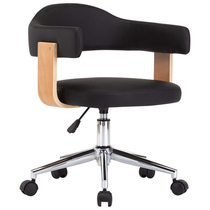 Fauteuil pivotant de bureau - CLARENCE - Noir - Bois courbé - Similicuir - 55x50x70-78 cm - Hauteur réglable
