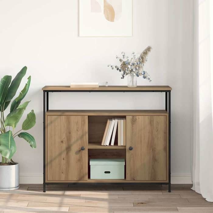 Buffet en bois dingénierie - MEUBLECHIC - 100x35x80 cm - Marron - Étagères intégrées - Portes à charnières