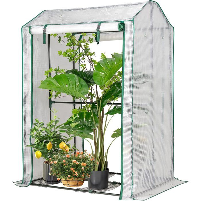 GIANTEX Serre de Jardin avec 4 Niveaux d’Étagères avec Housse de Protection et Porte à Enroulement (Blanc 100 x 81 x 150 cm)