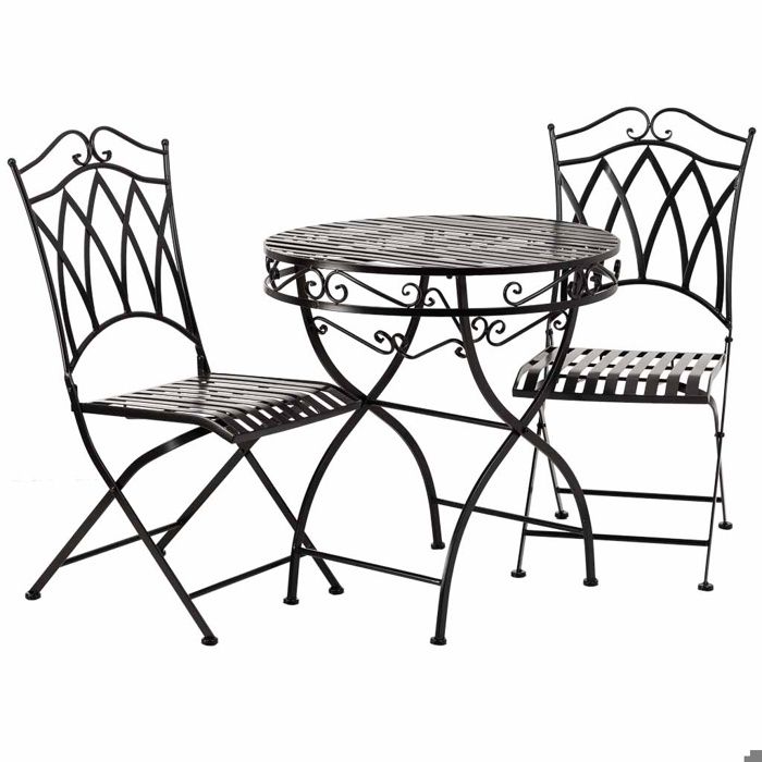 Ensemble table et 2 chaises en fer forgé noires Noir Asymétrique