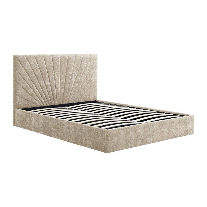 Lit coffre 140 x 190 cm - Tissu texturé - Beige - RIBIOLA