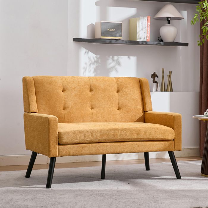 Canapé droit - MINIMAL - Banquette 2 places lin haut de gamme - Tissu lin - Mousse haute densité - Pieds bois massif Canapé droit - MINIMAL - Banquette 2 places lin haut de gamme - Tissu lin - Mousse haute densité - Pieds bois massif