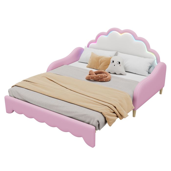VLIVRA Lit Banquette Lit Double Convertible LED Multicolore Réglable et Tête de Lit 140×200 cm sans Matelas