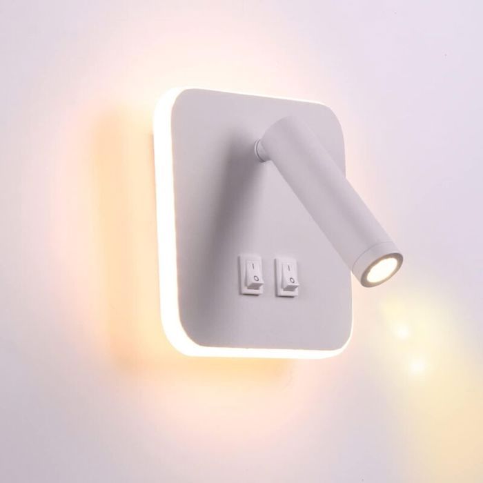 Lampe murale chevet LED 3W+10W carré noir hôtel couloir