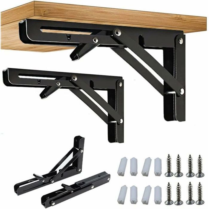 2 Pièce Équerre Pliante 250/300mm Équerre Pliante Étagère Murale Support Pliante Robuste Noir Support Console Pliable pour Table