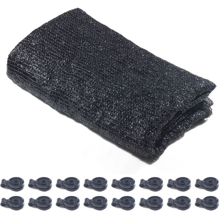 Toile dombrage noir 1 8 x 6 m 50 % protection solaire filet anti-UV 16 clips pour serre jardin ferme cour piscine