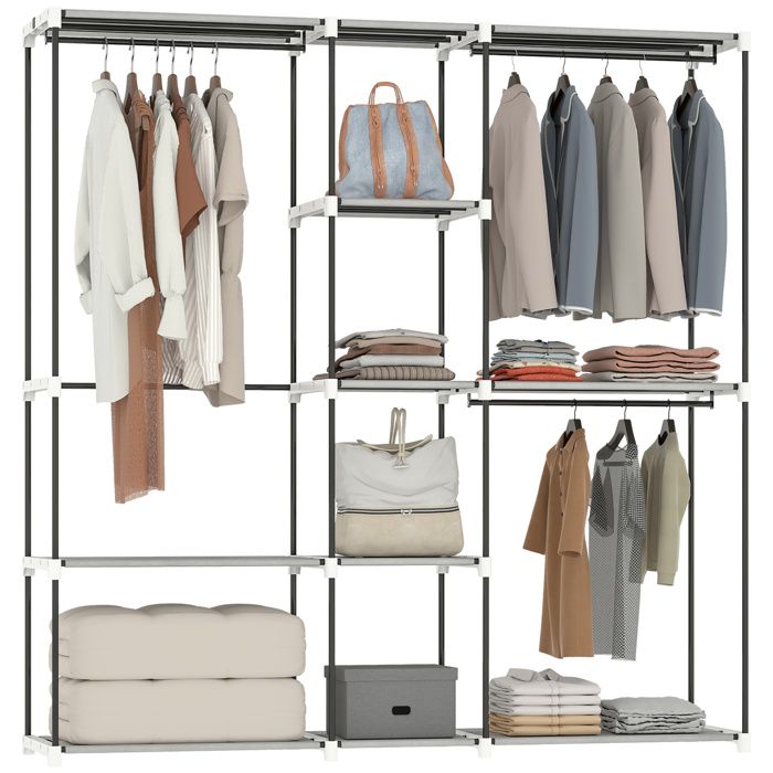 Armoire penderie - HOMCOM - barre de suspension et étagères - tissu non tissé et acier - 182 x 43 x 185 cm - gris Armoire penderie - HOMCOM - barre de suspension et étagères - tissu non tissé et acier - 182 x 43 x 185 cm - gris