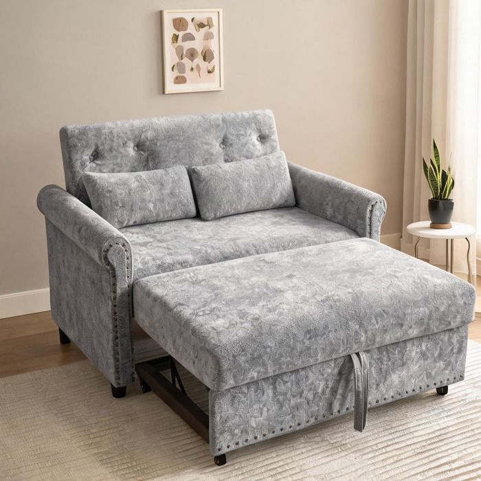 Canapé-lit 3-en-1 gain de place en tissu chenille gris neutre 2 places convertible 120 cm
