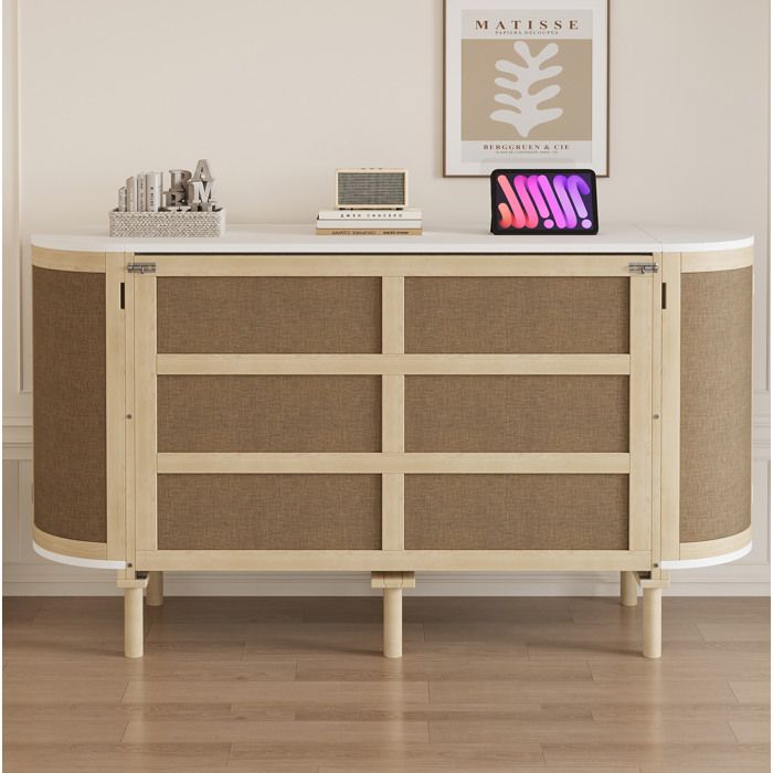 Lit escamotable vertical 140 x 200 cm avec sommier à lattes rangements latéraux décor rotin bois ORVRYN