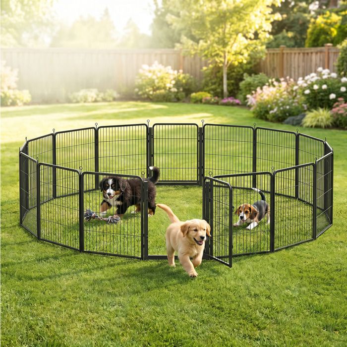 Parc pour Chien 8 Panneaux Parc Modulable en Métal Antirouille avec Porte 276 x 276 x 80 cm Noir Parc pour Chien 8 Panneaux Parc Modulable en Métal Antirouille avec Porte 276 x 276 x 80 cm Noir