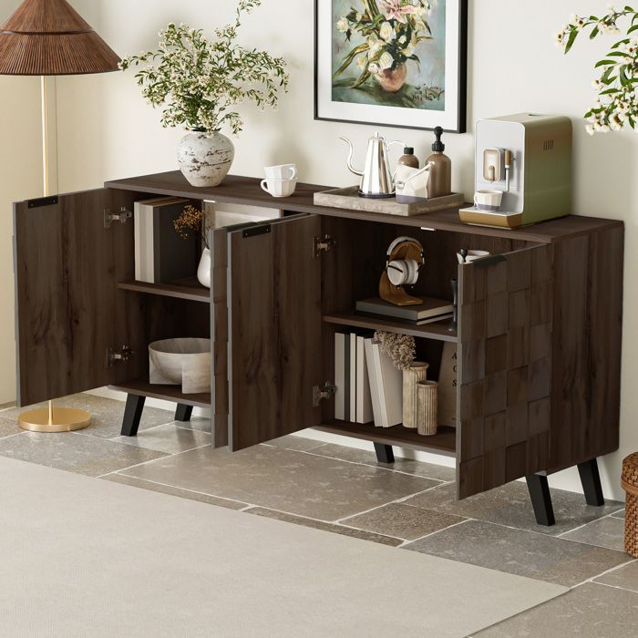 Buffet et enfilade 4 Portes avec Étagères Réglables et Charnières Amorties - MODENVIE - Bois Foncé 160 5×35 5×78 cm