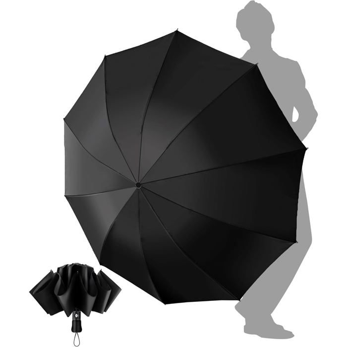 Parapluie Pliant Inversé Compact-Parapluie Homme Automatique Resistant Vent Parapluies Noir De Voyage Portables Pour La Pluie Revê