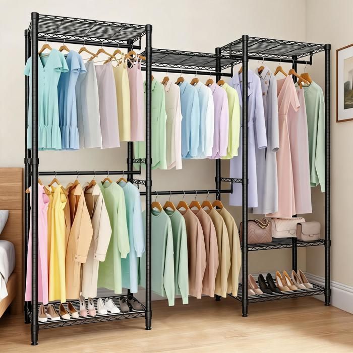KOIOPLIE Portant à Vêtements - Penderie Autoportante Tringles Étagères Réglables - Noir- Chambre/Dressing