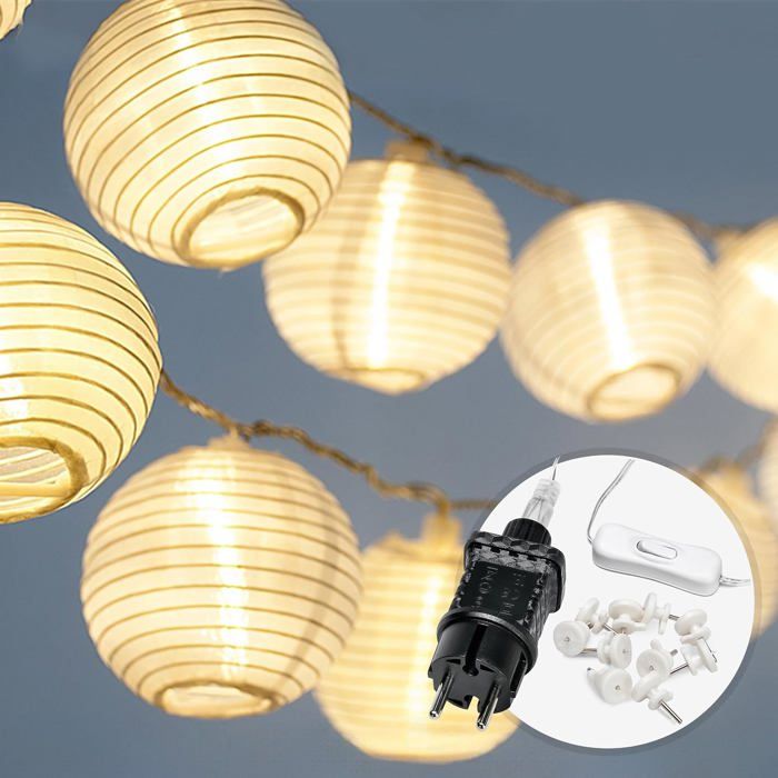 Guirlande lampions 20 LED 7m - extérieur intérieur chambre prise