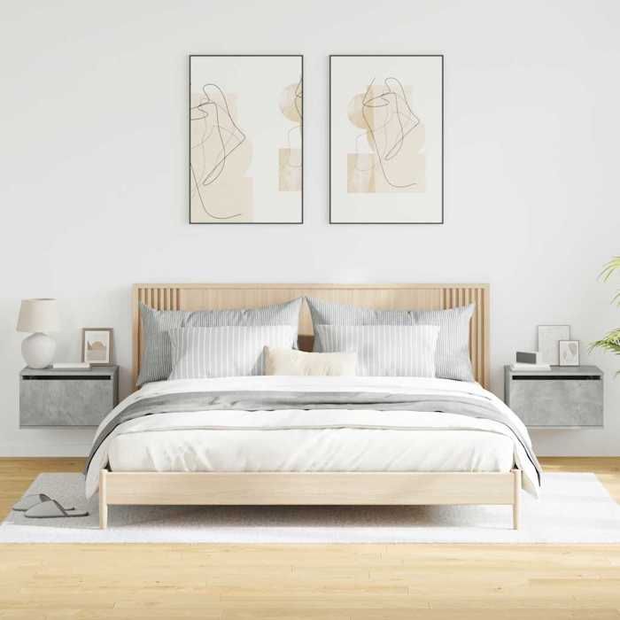 Tables de lit Moderne CHIC 2 pcs Armoires de chevet - desgin murales - avec lumières LED - gris béton CC1455
