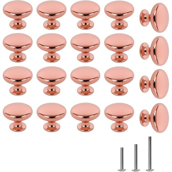 Lot de 20 poignées de porte poignee armoire rondes Doré rose bouton armoir chrome poli forme de champignon 20pcs