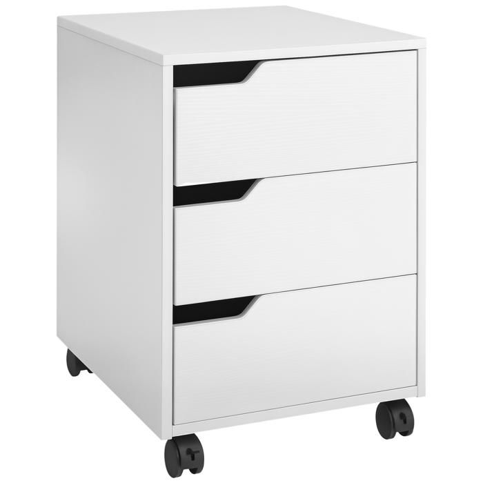 Caisson de bureau - Meuble de rangement - 3 tiroirs - Roues - Blanc - Panneaux mélaminés - Dimensions 40 x 50 x 57 cm - EUJIGSHOP