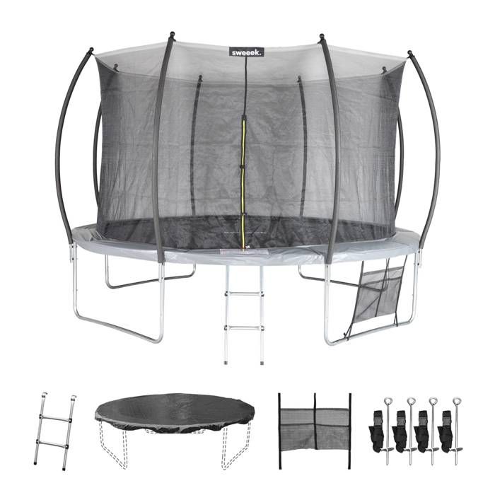 Trampoline Rond &Oslash; 370 Cm Gris - Saturne Inner Xxl - Trampoline De Jardin Avec Filet De Protection