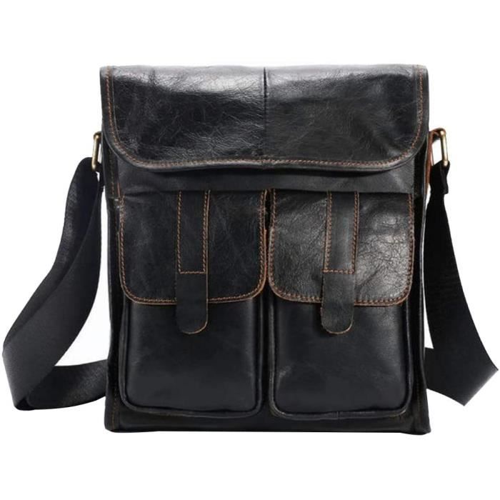 Sacoche Bandoulière Homme En Cuir Véritable – Marron – Taille Moyenne – Style Rétro – Neuf Avec étiquettes