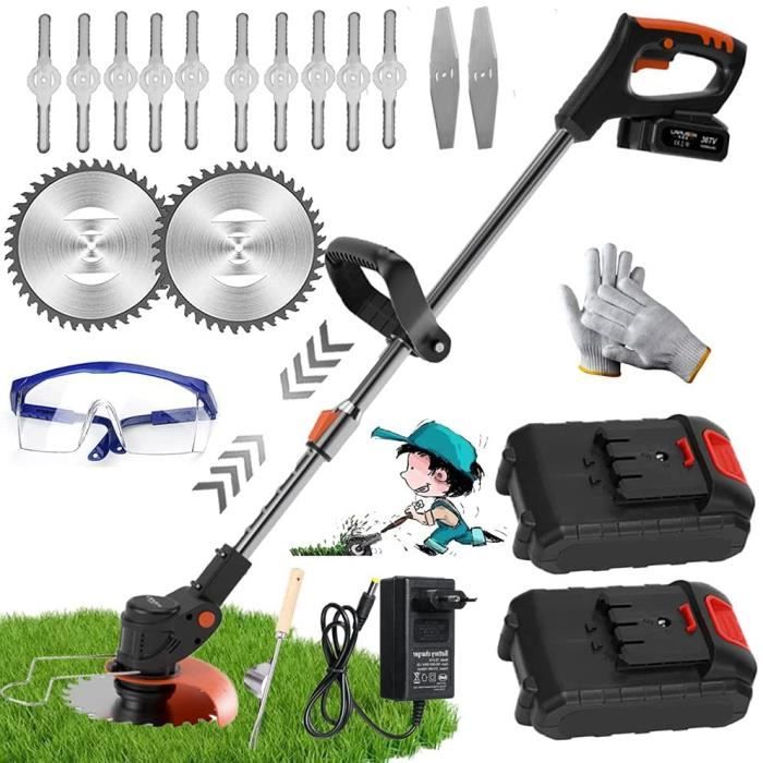 Débroussailleuse Sans Fil 18V - 2 Batteries 4.0Ah, 3 Lames, Coupe-Bordure Jardin