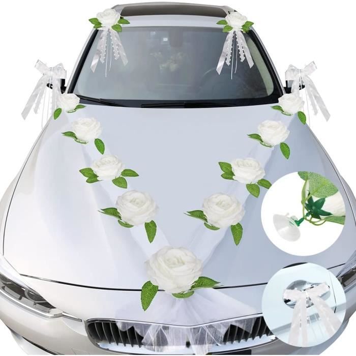 2 Nœuds De Voiture En Soie Avec Roses Simulées - Décoration De Mariage - Pour Rétroviseur, Poignée, Chaise - 12
