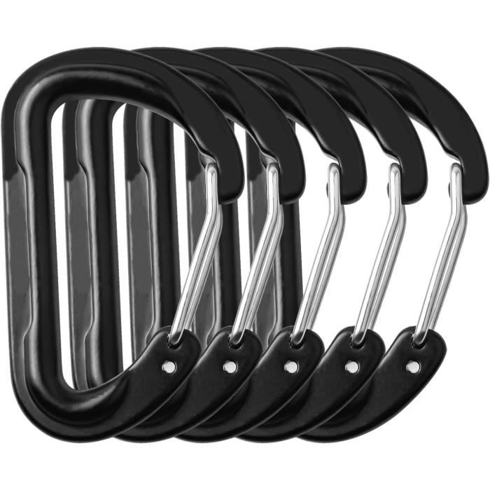 Lot De 8 Mousquetons Noirs Robustes Avec 8 Porte-Clés - Acier Galvanisé Résistant - Parfait Pour Camping, Randonnée, Pêche, Hamac Et Laisse Chien