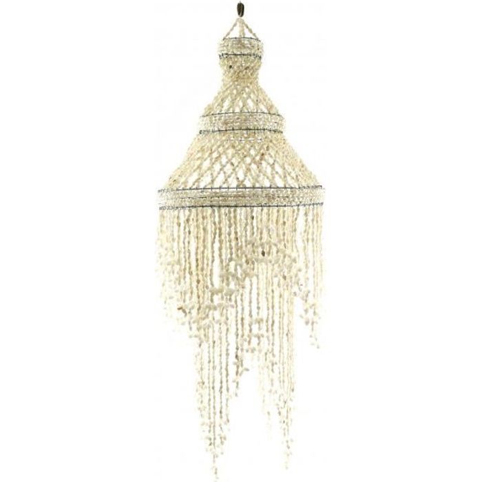Grand lustre chandelier blanc en véritables coquillages cauris 100cm Blanc