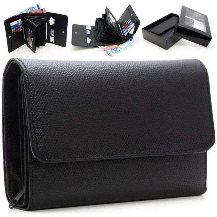 Portefeuille Femme Cuir Imprimé Daisy - Petit Format Pratique Et Stylé Noir