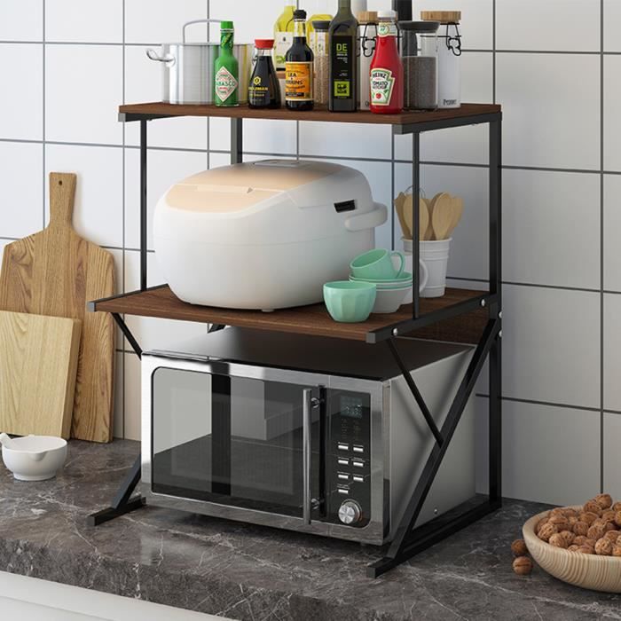 HUOLE Cuisine Micro Ondes Etagere Rangement,Étagère Pour Micro-Ondes à 2 Couches - Extensible - Pour épices, Conserves, Bouteilles, Jusqu'à 25 Kg (52 * 30 * 35cm-2 Couches