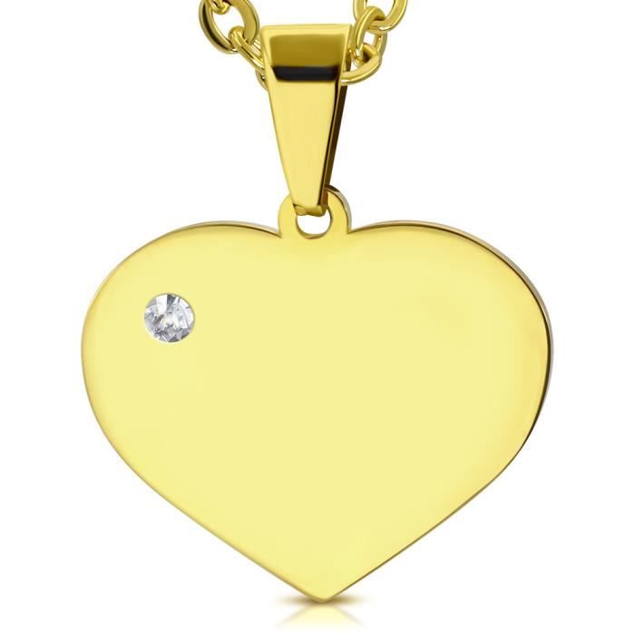 Pendentif - Plaqué Or - Coeur à Graver - Zircon - Mixte - 750/1000