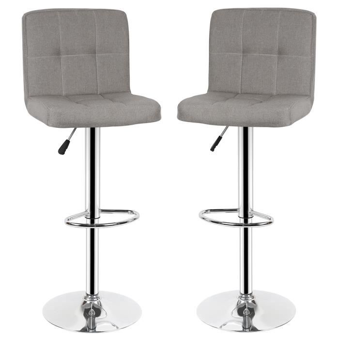 Nuo Lot De 2 Tabouret Chaise De Bar Cuisine Gris Couverture En Tissu Hauteur Réglable Entre 55 75cm