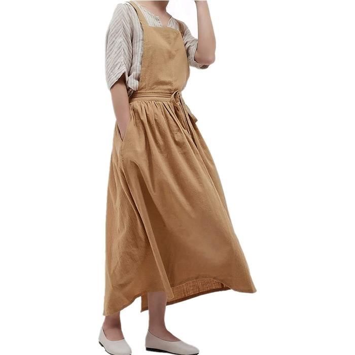 Tablier Japonais Femme Achsoo - Bretelles Croisées - 100% Coton - 103x86cm - 2 Poches