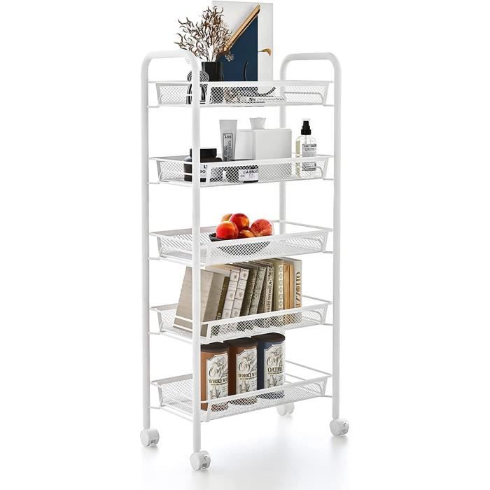 Chariot De Rangement Mobile – 5 Niveaux – Étagère Sur Roulettes – Fer – 104 Cm – Neuf