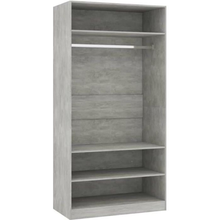 hmf© armoire de chambre armoire penderie garde-robe - décor gris cement 100 x 50 x 200 cm aggloméré 50024