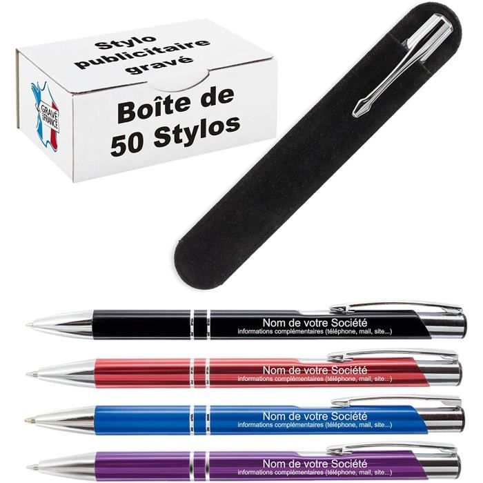 12 Stylos à Bille Personnalisés - Gravure Nom/Logo - Encre Noire - Cadeaux Entreprise/Événements