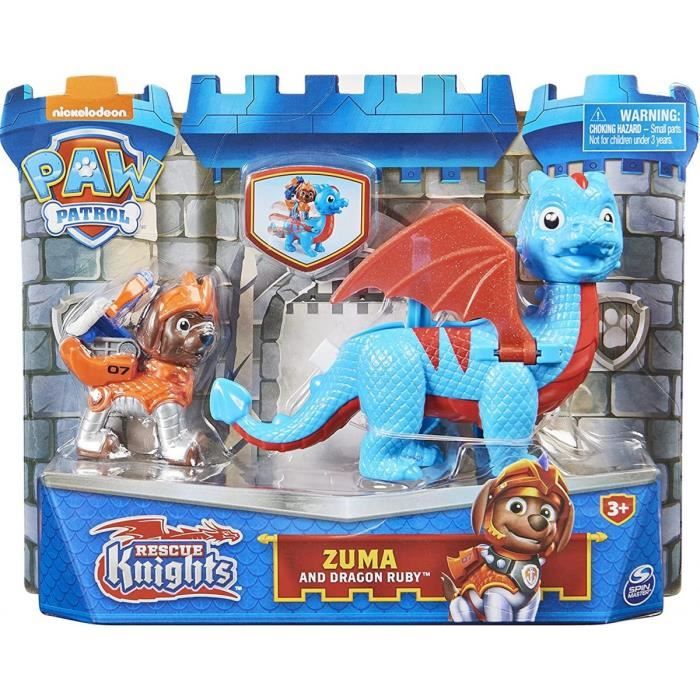 coffret pat patrouille chevalier chien zuma et son dragon ruby bleu et orange figurine chien chateau