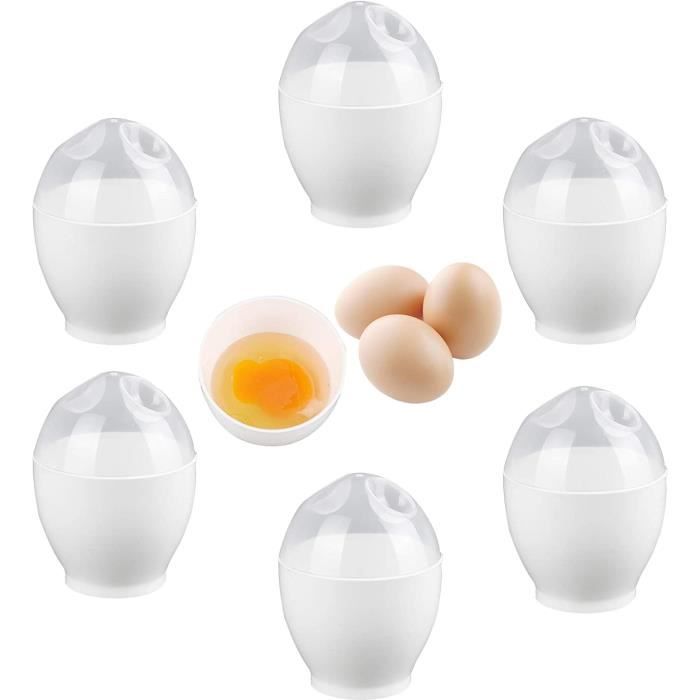 Cuiseur oeuf,6 Pcs Pocheuse Oeuf Easy Egg Cooker pocheuses à œufs en Plastique Cuit Oeuf Micro Onde Poêle,9,5 * 7 cm,Blanc