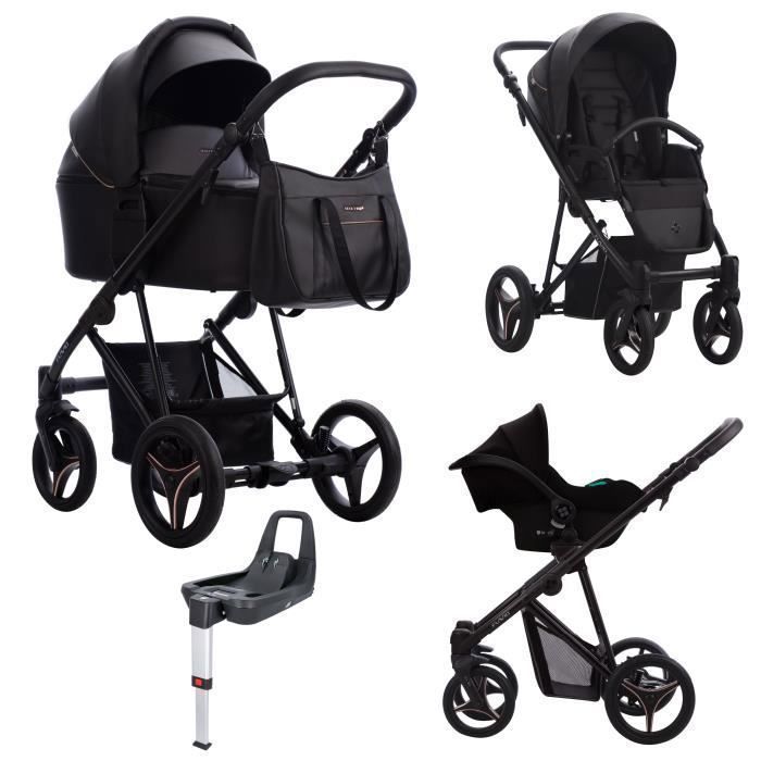 Bebetto Flavio PRO ISOFIX - Poussette 4 en 1 - Noir - Landau, poussette promenade, siège-auto i-Size Groupe 0+, base ISOFIX iQ.