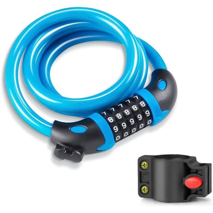 Antivol Vélo REHKITTZ - Câble 120cm X 12mm - Code 5 Chiffres - Pour Vélo, Scooter, Portail