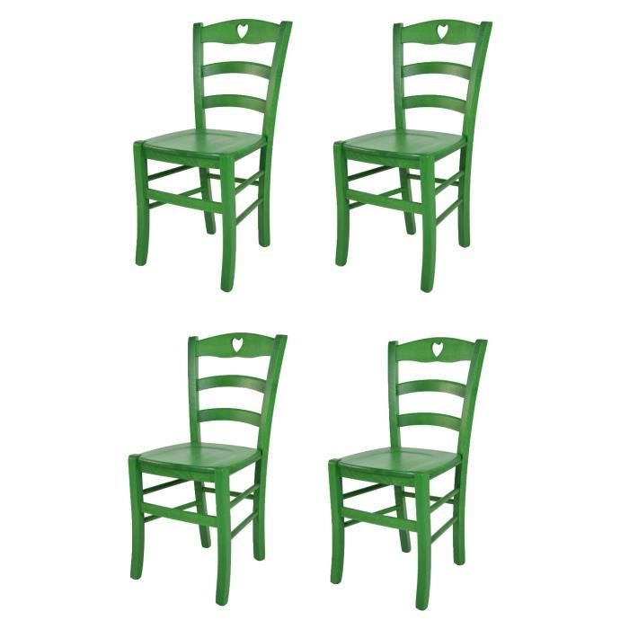 Tommychairs - Set 4 chaises cuisine CUORE robuste structure en bois de hêtre peindré en aniline couleur verte et assise en bois