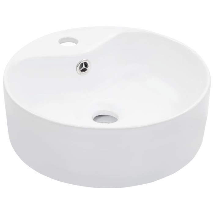 Lavabo à poser moderne haut de gamme en céramique blanche - Scandinave 36x13 avec trop-plein et trou de robinet