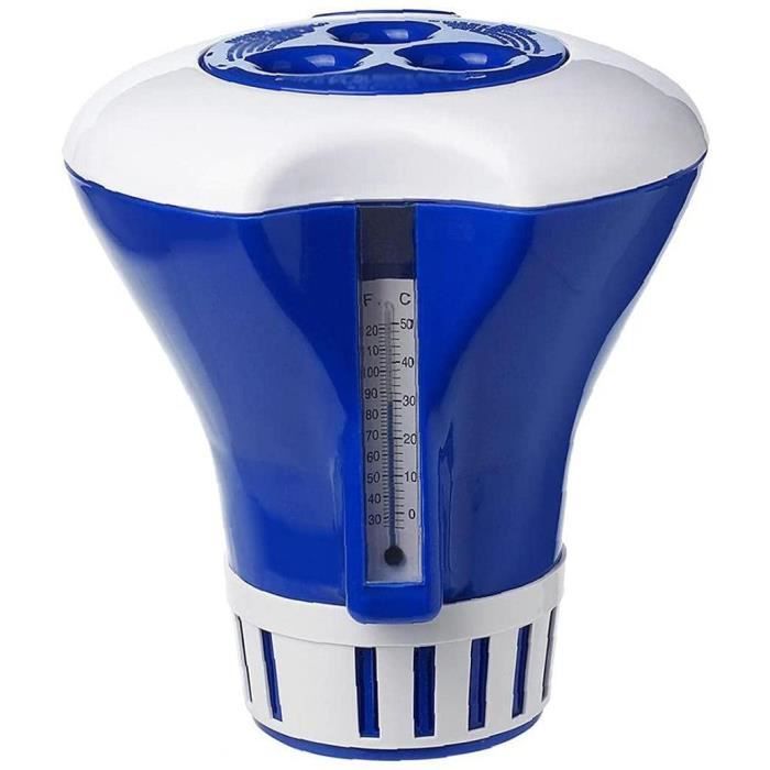 CAKEEYUM Thermomètre Flottant Piscine Avec Distributeur De Chlore - Support Comprimés 1,5 Pouce Pour Piscine Et Bain à Remous