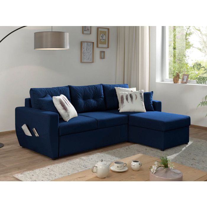 Bestmobilier Canap&eacute; d'angle r&eacute;versible convertible 4 places ASTORIA - Velours Bleu marine