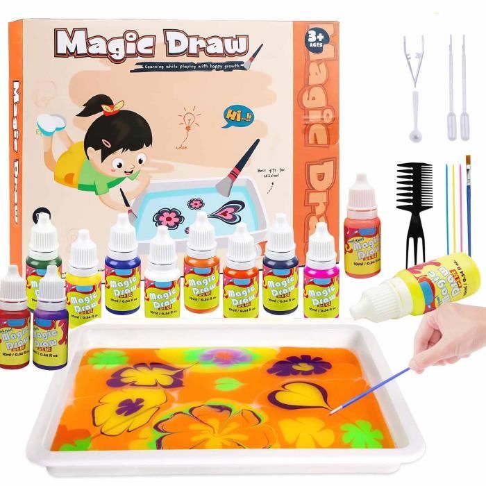 EOPUOZS – Kit Peinture Marbrée à L'Eau Pour Enfants – Arts Créatifs Dès 6 Ans – Loisirs Et Cadeaux Filles Garçons 6-12 Ans