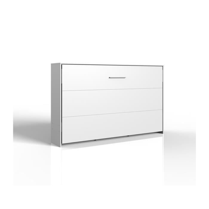 lit escamotable horizontal 120x200 - l212 cm - 212 cm x 43 cm x 134 cm - calicosy blanc