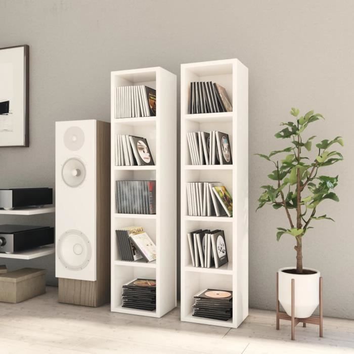 meuble range cd - dioche - blanc brillant - 21x16x93,5 cm - contemporain - design